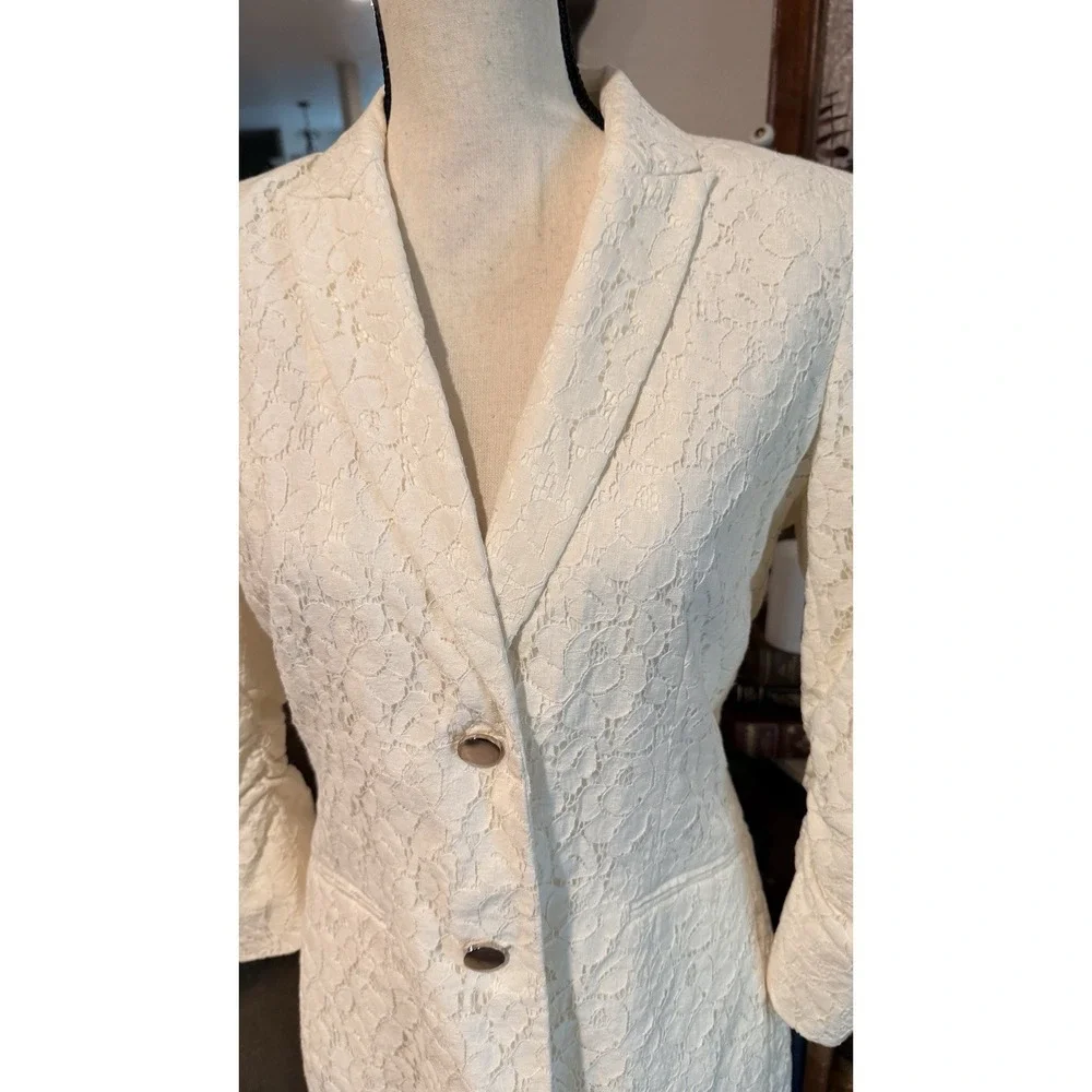 Calvin Klein Lace Blazer Womens 6 Ivory Floral Cottagecore Career‎ Wedding